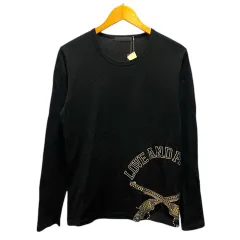ロエン Roen Tシャツ ロンT クルーネック コットン ラインストーン 長袖 2 黒 ブラックのサムネイル