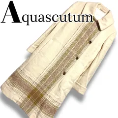 Aquascutum アクアスキュータム クリーム ベビーアルパカ80%混 ロングコート 丸襟 チェック柄パネル 日本製 サイズ9 M相当 レディース 上質 裏地あり レナウン  001386Hのサムネイル