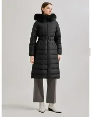 SHESMISS シーズミス ベルト付き グースダウン ロング アウター (ブラック-55サイズ)