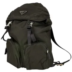 プラダ PRADA ロゴプレート リュック テスートナイロン カーキ レディース 【中古】