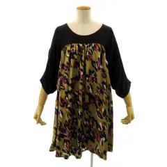 ダイアグラム グレースコンチネンタル Diagram GRACE CONTINENTAL チュニック 七分袖 切替え シルク100％ 総柄 ブラック 黒 ゴールド マルチカラー 36