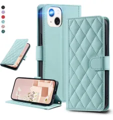 ★UnivoColors iPhone 12 Mini キルティングレザー調 手帳型ケース エレガント 高質PU マグネット開閉式 カード収納機能 スタンド機能 液晶全面保護 レンズ保護 ストラップ付属(ミントグリーン)