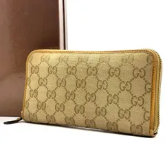 【やさしく整う手元】　GUCCI　長財布 8カード ラウンドファスナー GGキャンバス レザー　ベージュ