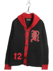 【お得なクーポン配布中!】 ラグビー ラルフローレン ショールカラー ニット カーディガン レディース L メンズ M / セーター フェルト ワッペン レタード ツートン 黒