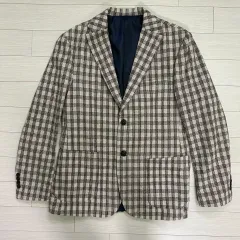 50 ベージュ ウール チェック ジャケット