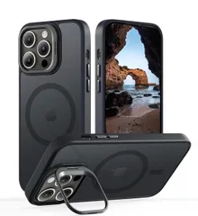 ★【レンズスタンド内蔵】iPhone 14Pro 用 ケース 米軍MIL規格 Magsafe対応 隠しスタンド 角度調整可能 マグネット搭載 ワイヤレス充電　ブラック