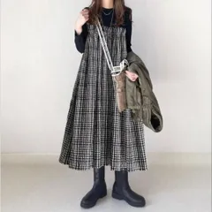 キャミワンピ ドッキングワンピース　ロングワンピース　ギャザー　チェック①