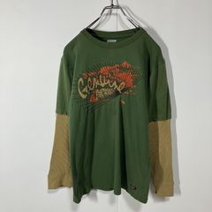 Dickies ディッキーズ アート 刺繍 ワッペン ワッフル レイヤード 長袖 Tシャツ グリーン ベージュ XL