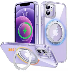 ★iPhone 12 / iPhone 12 Pro 用 ケース Magsafe対応 ワイヤレス充電 360°回転スタンド 縦横両対応 Gunwon スマホケース iphone12 / iPhone12 Pro 用 米軍規格 耐衝撃 半透明 マット感　クリア
