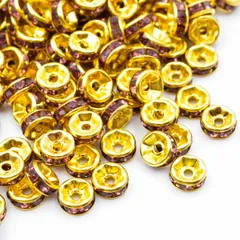 ビーズクラブ ロンデル メタルビーズ 金 平型 ライト紫 45個 6mm メタルビーズ ブレスレット 金具 金属ビーズ パーツ