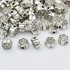 ビーズクラブ ロンデル メタルビーズ カーネーション 小 銀 50個 6mm ブレスレット ネックレス 金具 金属ビーズ パーツ