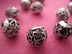 ビーズクラブ ロンデル メタルビーズ 球形 花 透かし 銀 15個 11mm ブレスレット ネックレス 金具 金属ビーズ パーツ