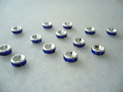 ビーズクラブ ロンデル メタルビーズ 銀 平型 青 45個 6mm ブレスレット ネックレス 金具 金属ビーズ パーツ