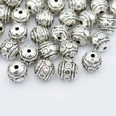 ビーズクラブ ロンデル メタルビーズ ボール 縄文 銀 50個 7mm ブレスレット ネックレス 金具 金属ビーズ パーツ