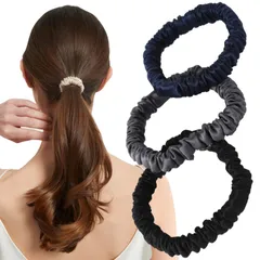 ヘアゴム シュシュ シルク 100％ 髪ゴム 【美容のプロ推薦】 『髪に優しくダメージ軽減』 3個セット 大人 おしゃれ (アソートA)