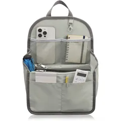 Annekor バッグインバッグ リュック 【収納のプロ監修 底板付】 リュックインバッグ 縦 16ポケット バックインバック インナーバッグ 軽量 撥水 ポーチ B5 小さめ 大きめ レディース メンズ [アンコール] (M＜B5サイズ＞ グレー)