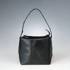 HIROFU ヒロフ ハンドバッグ エンボスロゴ レザー フォーマル ブラック スクエア 本革