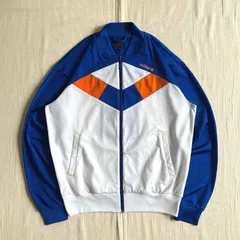 00s　archive　アーカイブ　old adidas　オールドアディダス　ATP復刻　トレフォイルロゴ刺繍　ノーカラー　トラックジャケット　ジャージ　フルジップアップ　ホワイト×ブルー×オレンジ　L　C-BOY　no collar track jacket