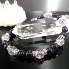 ラベンダーアメジストオーラ＆アメジスト ブレスレット【LLサイズ（内径19～20cm選択可能）】｜8mm・6mm｜癒し・恋愛・人間関係｜天然石 パワーストーン ブレスレット