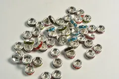 ビーズクラブ ロンデル メタルビーズ スペーサー カラーアソート ミックス 6mm 銀 平型 45個セット ブレスレット