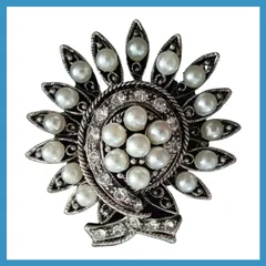 ブローチ パール&ラインストーン 大粒 花ブローチ フォーマル シルバー
