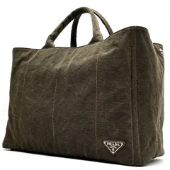 激レア・美品 PRADA プラダ トートバッグ ハンドバッグ カナパ デラヴェ 三角ロゴ 白タグあり 大容量 サイドボタン メンズ レディース ユニセックス カーキ