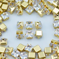 キュービックジルコニア 4つ通し穴 10個 四角小 ゴールド 立て爪台座 台座 爪 立て爪 台座パーツ ハンドメイド カン無し ビーズクラブ