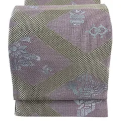 【美品】 袋帯 名品 菱 鳥 金糸 銀彩 薄小豆 全通 正絹 【中古】
