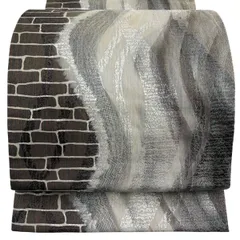 袋帯 名品 幾何学 金糸 銀彩 灰茶 全通 正絹 【中古】