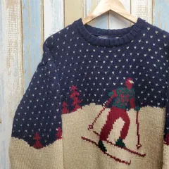 HB191☆ポロバイラルフローレン☆ウールニットセーター☆スキー柄☆90s☆XL