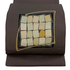 【美品】 開き名古屋帯 秀品 幾何学 金銀彩 銀糸 灰紫 正絹 【中古】