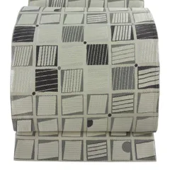 【美品】 袋帯 秀品 落款 幾何学 クリーム 六通 正絹 【中古】