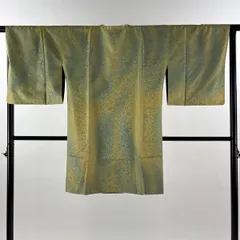 【美品】 道行 身丈98.5cm 裄丈67cm M 和装コート 角衿 リバーシブル 花唐草 ぼかし柄 抹茶色 正絹 逸品 【中古】