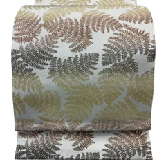 【美品】 袋帯 逸品 葉柄 銀通し クリーム 全通 正絹 【中古】