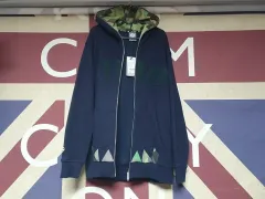 ハッツオン フード ジップアップ アウター 起毛 裏地 ジャケット M 95 ネイビー