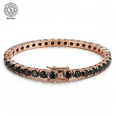 【限定モデル】希少ブラックモアサナイト×ローズゴールド｜3mmテニスチェーンブレスレット｜GRA鑑定書付　メンズ・レディース◎ユニセックスアクセサリー