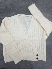 アイボリー ケーブル編み ニット カーディガン