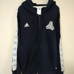 アディダス　ジップアップフーディー　メンズM　ネイビー色　腕側面ライン　ロゴ