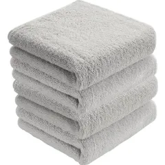 AYO フェイスタオル ホテル仕様 4枚セット ライトグレー ふかふか 綿100% 34×80cm 高吸水 耐久性 無地 毛羽落ち少ない ギフト