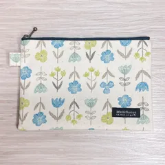 20㎝ フラットポーチ ポケット付き 花柄 ブルーグリーン☆ ハンドメイド チューリップ