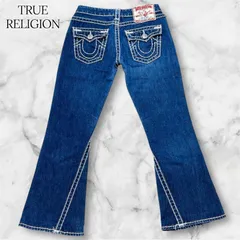 TRUE RELIGION トゥルーレリジョン JOEY SUPER T ROW SEAT デニム 28 USA製 白ステッチ ブーツカット フレア Y2K 立体ステッチ 定番 人気