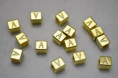 ビーズクラブ ロンデル メタルビーズ 金 キューブ型 アルファベット 「A」 7mm 1個 イニシャル ブレスレット 金具