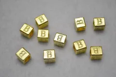 ビーズクラブ ロンデル メタルビーズ キューブ型 アルファベット 「B」 金 7mm 1個 イニシャル ブレスレット 金具