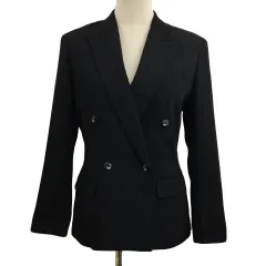 クミキョク 組曲 KUMIKYOKU ジャケット テーラード ダブル 無地 肩パッド ウール 長袖 2 黒 ブラック