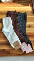 レディース 冬 ゴージ 靴下 3足 セット ケーブル編み 冬靴下 ウール