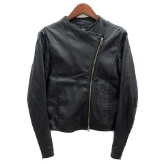 ルシェルブルー LE CIEL BLEU ノーカラー ラムレザー ライダース ジャケット 羊革 ブラック 黒 40のサムネイル