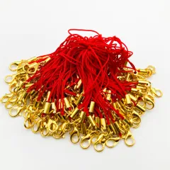 ビーズクラブ カニカン付ストラップ 金 100本 赤 ストラップ 携帯 パーツ ハンドメイド スマホ アクセサリ セット
