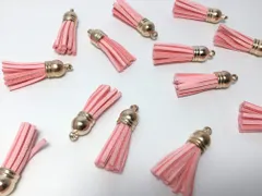 2個 ミニ スエード タッセル チャーム NO.42 フラミンゴ 37mm ピアス イヤリング ゴールド ビーズクラブ