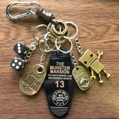 キーホルダー キーリング 本革 巻き ステンレス カラビナ レトロ ビンテージ 古着 アメカジ ストリート ジャラジャラ ダイス ロボット GOOD LUCK イルカ 送料無料 RB13-002