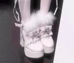 アンクルージュ ピンク リボン ファー 厚底 靴 量産型 地雷系 ロリータ